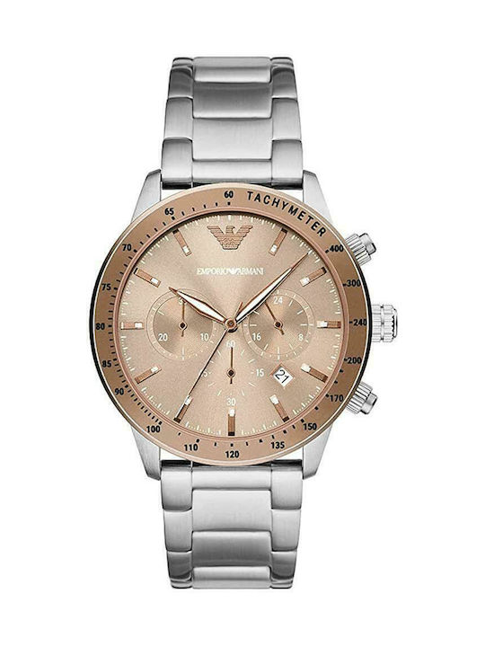 Emporio Armani Mario Men's Watch 43mm Chronograph Battery with Silver Metal Bracelet