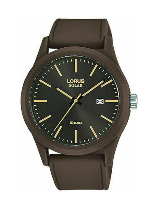 Lorus Watch Chronograph Solar with Brown Rubber Strap