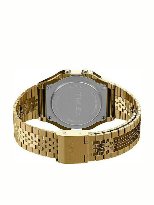 Timex T80 Ψηφιακό Ανδρικό Ρολόι 34mm Μπαταρίας με Χρυσό Μεταλλικό Μπρασελέ