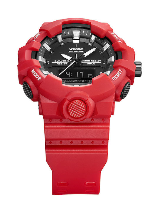 Weide Men's Watch 53mm Battery with Red Rubber Strap