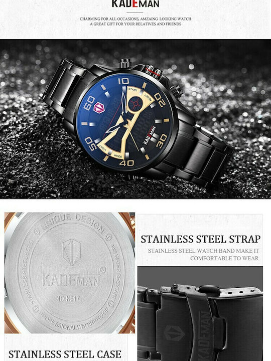 Kademan K6171 Analog/Digital Men's Watch 46mm Battery with Metal Bracelet Black/Red