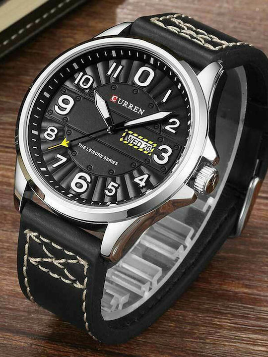 Curren Men's Watch 45mm Battery with Black Leather Strap