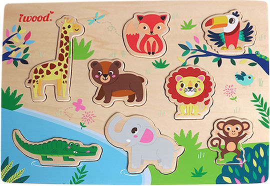 Wooden Kids Puzzle Pegged Jungle Animals for 1+ Years 8pcs iwood