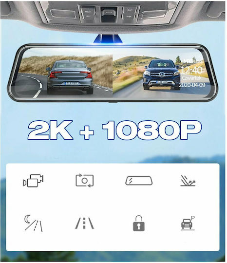 MBG HS900 Pro Σετ Καθρέπτης με Κάμερα DVR Αυτοκινήτου 1440P με Οθόνη 10" Wi-Fi & Κάμερα Οπισθοπορείας