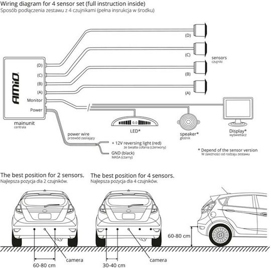 AMiO Car Parking System with Buzzer and 4 Sensors 22mm in Silver Color