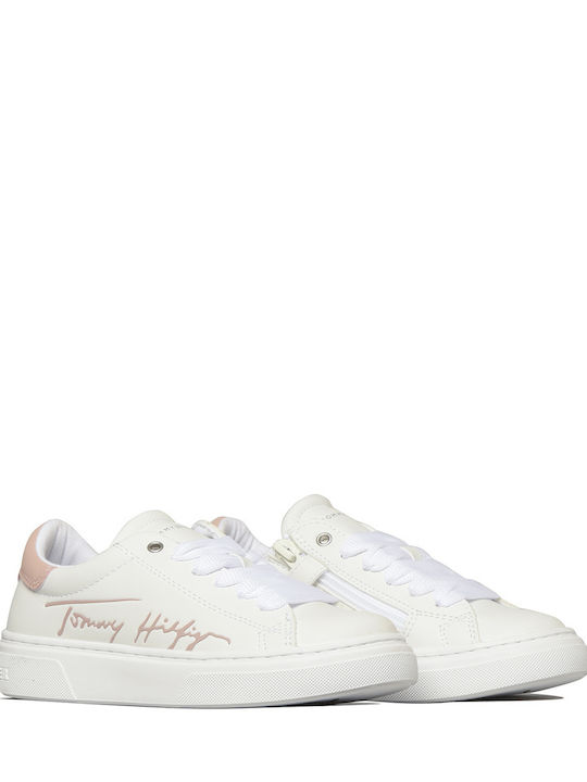 Tommy Hilfiger Παιδικά Sneakers Παπούτσια Cut Lace Up Ανατομικά για Κορίτσι Λευκά