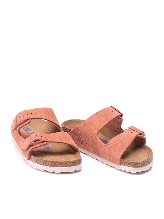 Arizona Soft Footbed Suede Leather Women's Flat Sandals Anatomic in Pink Color Narrow Fit