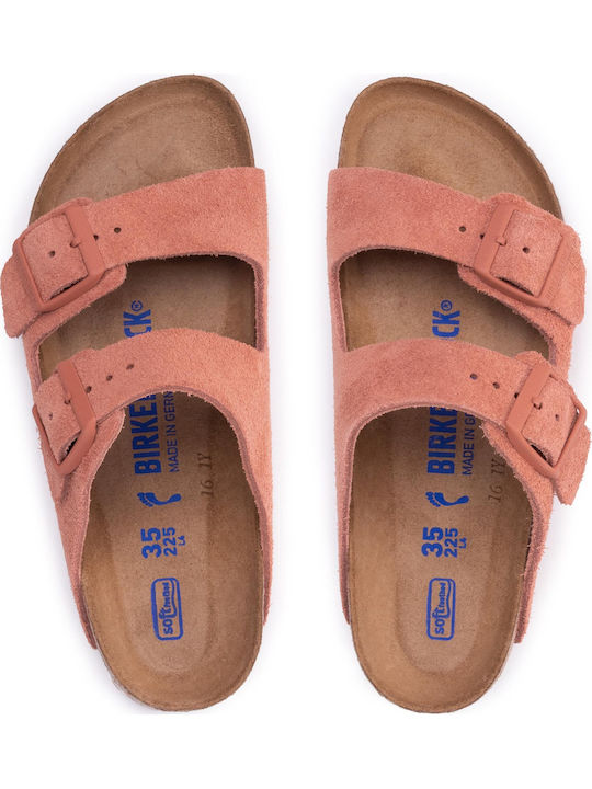 Arizona Soft Footbed Suede Leather Women's Flat Sandals Anatomic in Pink Color Narrow Fit
