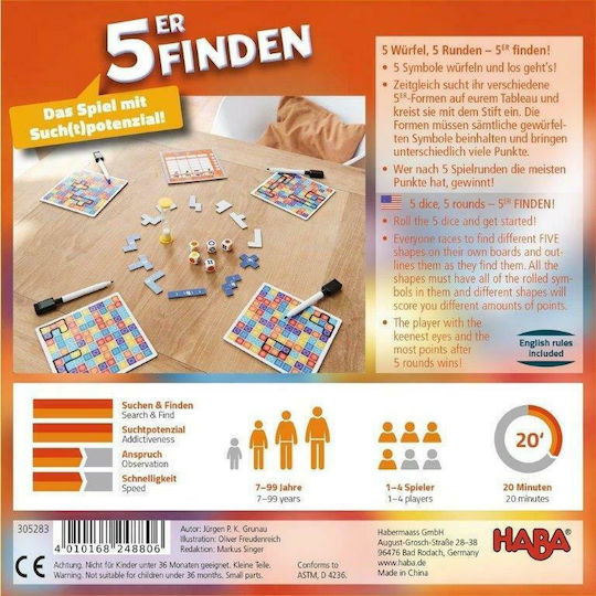 Board Game 5 Πεντάδες for 1-4 Players 7+ Years Old (EN) Haba
