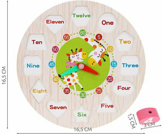 Kruzzel Shape Sorting Learning Clock Εκπαιδευτικό Παιχνίδι Εκμάθησης Ώρας από Ξύλο για 4+ Ετών