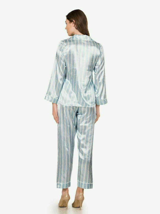 Moongirl Winter Damen Pyjama-Set Satin Hellblau