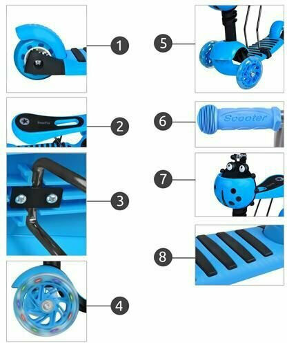 Kinderroller Klappbar 3-Rad mit Sitz für 3+ Jahre Blau