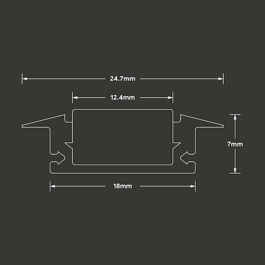V-TAC Gemauert Aluminiumprofil für LED-Streifen mit Opal Abdeckung 200x2.4x0.7cm