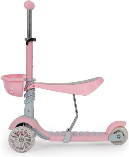 Moni Kids Scooter Bubblegum 3 in 1 3-Wheel with Seat for 3+ Years Pink