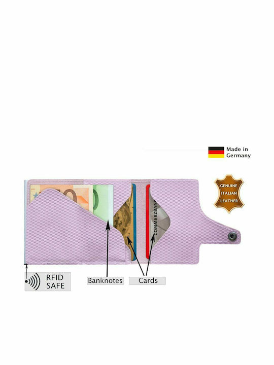 Click & Slide Μικρό Γυναικείο Πορτοφόλι Καρτών με RFID Ροζ