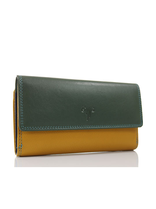Large Leather Women's Wallet Classic Green/Yellow