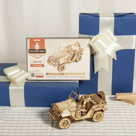 Robotime Holz-Bauspielzeug Army Field Car für Kinder ab 3+ Jahre alt Jahren