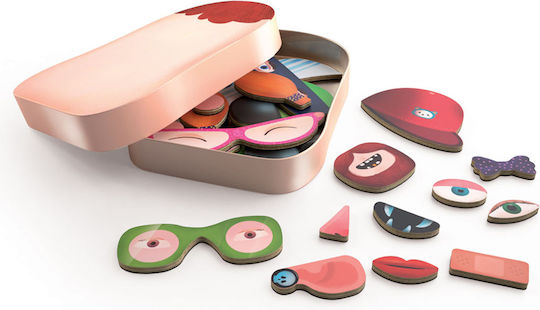 Djeco Magnetic Construction Toy Face Compositions with Wooden Magnets for Children 3+ Years