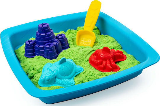 Spin Master Construction Toy with Sand Kinetic Sand Green Sandbox Set for Children 3+ Years