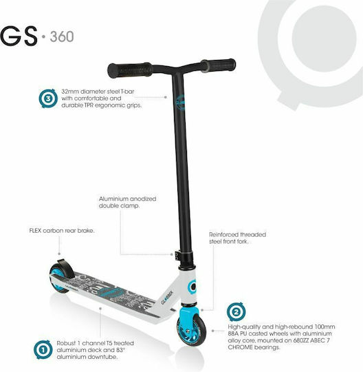 Globber Kids Scooter GS 360 2-Wheel Freestyle for 8+ Years Red