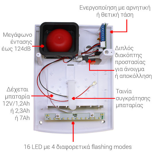 Spark Alarm Siren Baterie Outdoor 124dB with Portocaliu Light 19.3x27cm