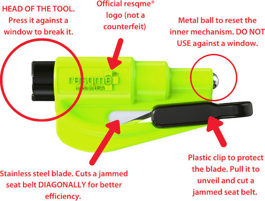 Resqme Car Emergency Hammer Automatic with Seatbelt Cutter Yellow