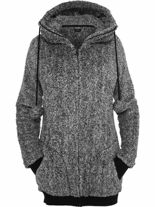 Long Women's Cardigan with Zipper Black/White