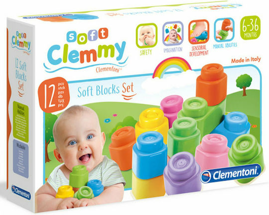 Baby Clementoni Soft Clemmy Premium Building Blocks For 6+ Months 12 Pieces