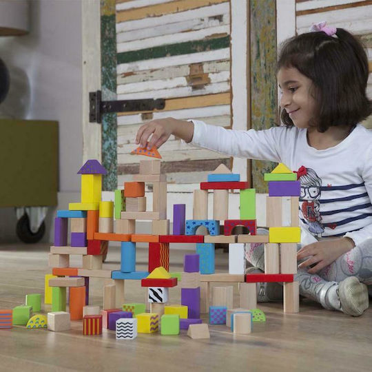 New Classic Toys Cuburi De Construit Fantasy Din Lemn Pentru 1.5+ Ani 100 Bucăți