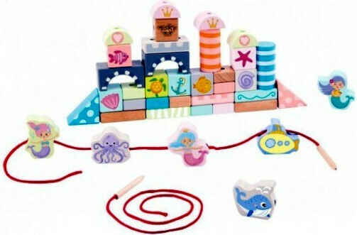 Tooky Toys Cuburi De Construit Mermaid Din Lemn Pentru 1.5+ Ani 40 Bucăți