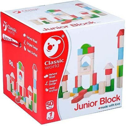 Classic World Junior Wooden Building Blocks for 1+ Year Olds 50 Pieces