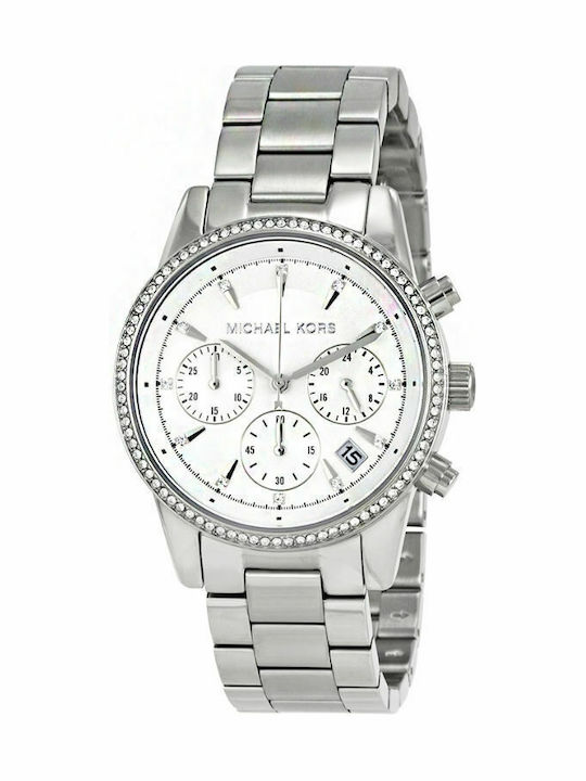 Michael Kors Ritz Damen Uhr Chronograph mit Silber Metallarmband