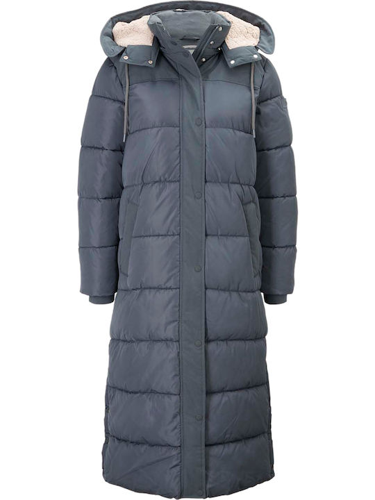 Women's Long Puffer Jacket for Winter with Hood Stormy Blue