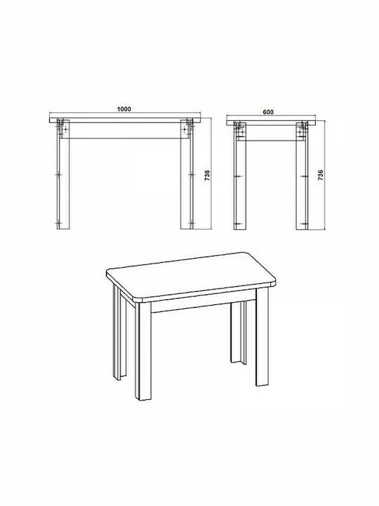 Celeste Tisch Küche Holz White 100x60x73.5cm
