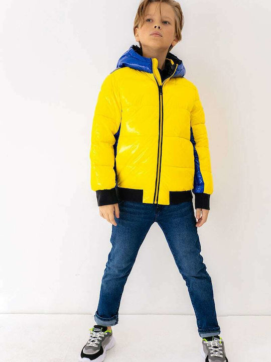 Kids' Quilted Jacket Short with Hood Yellow
