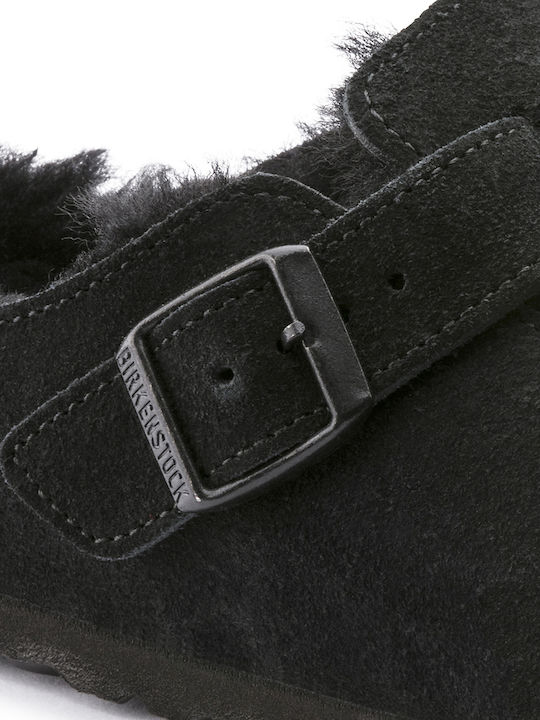 Boston Shearling Χειμερινές Ανδρικές Παντόφλες με Γούνα Μαύρες