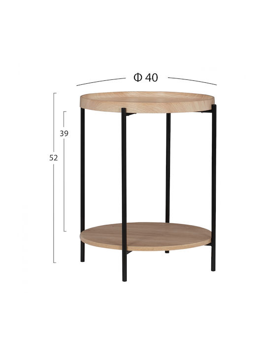 Round Side Table Wooden Natural / Black L40xW40xH52cm.