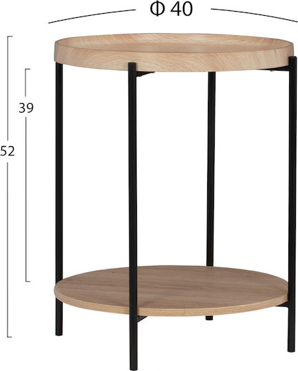 Round Side Table Wooden Natural / Black L40xW40xH52cm.