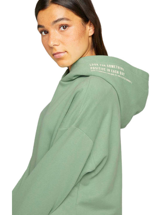 Μακρύ Γυναικείο Φούτερ με Κουκούλα Light Mint Green