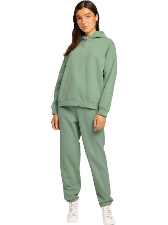 Μακρύ Γυναικείο Φούτερ με Κουκούλα Light Mint Green
