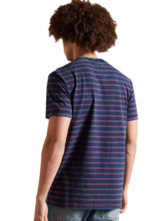 Superdry Ανδρικό T-shirt Full Indigo Wash / Red Stripe με Ρίγες