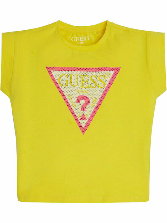 Kinder-Crop-Top Kurzarm Gelb