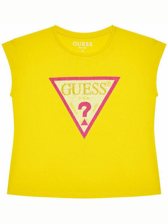 Kinder-Crop-Top Kurzarm Gelb