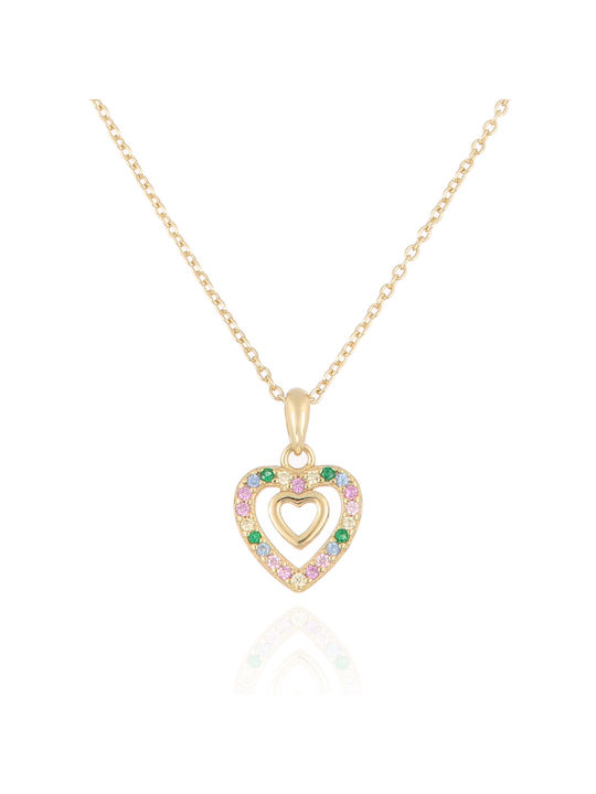 Prince Silvero Necklace with design Heart from Gold Plated Silver with Zircon