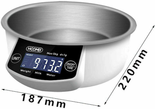 Hoomei Ψηφιακή Ζυγαριά Κουζίνας με Κάδο έως 5kg Λευκή