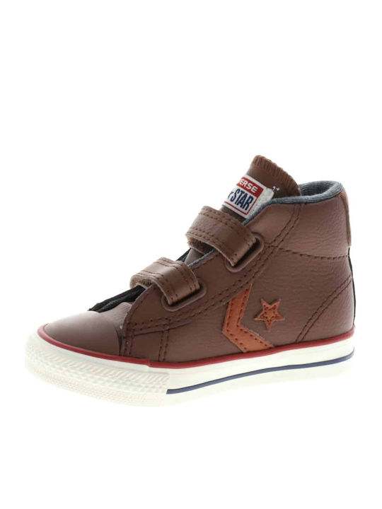 Chuck Taylor All Star Star Player Kids Sneakers High with Hoop & Loop Closure Brown