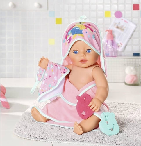ZAPF Creation Baby Born Zubehör Bad Kapuzenhandtuch und Schwamm Rosa