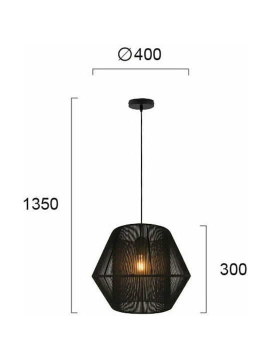 Viokef Zaira Verstellbar Hängelampe Schwarz Glocke mit Fassung E27 40x40x300cm.
