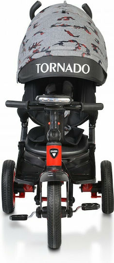 Byox Kids Tricycle Bicycle Tornado Dark with Air Wheels, Storage Space, Tent & Parental Handle for 3-6 Years Gray