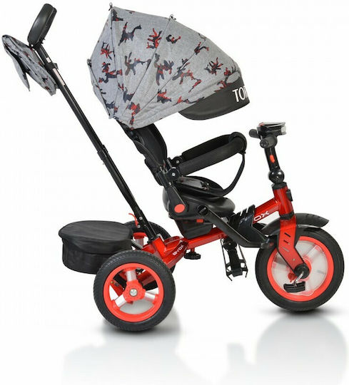 Byox Kids Tricycle Bicycle Tornado Dark with Air Wheels, Storage Space, Tent & Parental Handle for 3-6 Years Gray